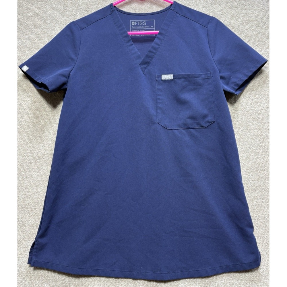 Women's Figs X Small XS Scrub Top Navy Blue Technical Collection V-Neck GUC